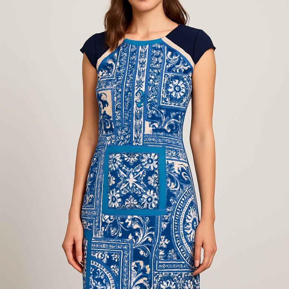 Muse Blue Patterned‎ Sheath Dress